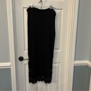 Chicos long black crochet lace skirt with lining.  Chicos size 2